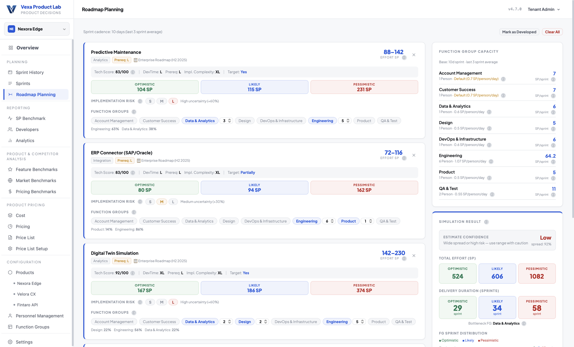 Vexa Product Lab — Roadmap Planning ekran görüntüsü